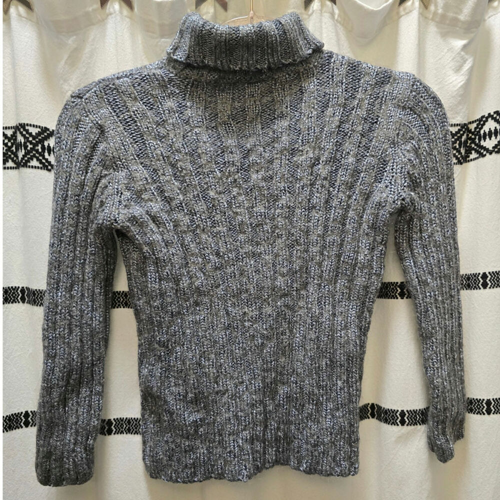 DKNY silver knit mohair blend metallic chunky ribbed turtleneck sweater medium - Picture 7 of 10